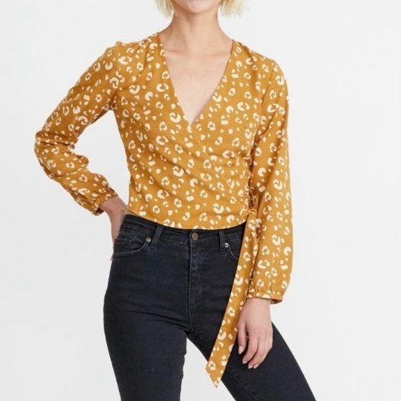 Marine Layer Tops - Marine Layer • Leopard Print Cropped Wrap Top, S